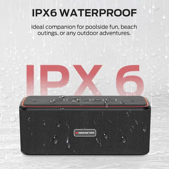 Alt view image 6 of 7 - Monster Shock Plus Bluetooth Speaker, Portable Speaker with 30W Loud Stereo Sound, Bluetooth 5.4, TWS Pairing, 15H Playtime, Support AUX/TF Card, IPX6 Waterproof Wireless Speakers for Outdoor, Party