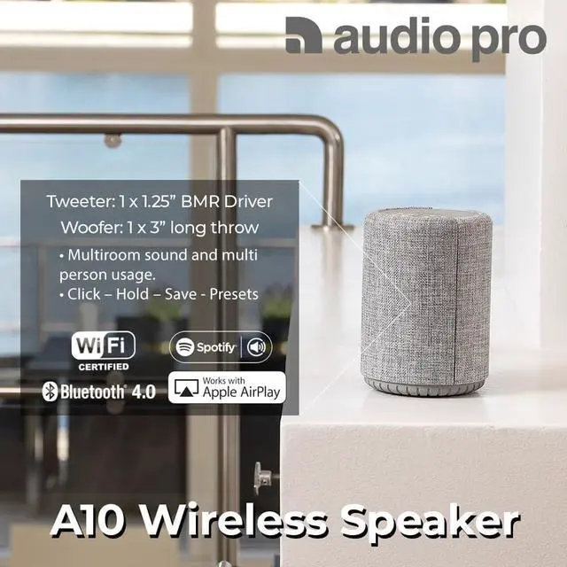Alt view image 4 of 7 - Audio Pro Portable Bluetooth Speakers, High Fidelity Wireless Speaker with Alexa, Bluetooth, WiFi, Spotify, MultiRoom, Indoor, Outdoor, Travel, Light Grey