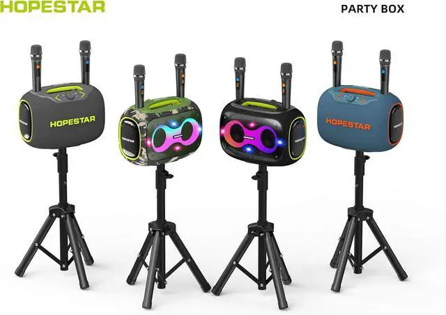 Alt view image 4 of 7 - WorryFree Gadgets Portable Party Speaker, 120W Output, IPX6 Waterproof, Bluetooth Speaker with Microphones Karaoke with Tripod, Built-in Lights (Blue)