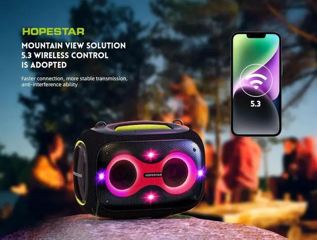 Alt view image 5 of 7 - WorryFree Gadgets Portable Party Speaker, 120W Output, IPX6 Waterproof, Bluetooth Speaker with Microphones Karaoke with Tripod, Built-in Lights (Blue)