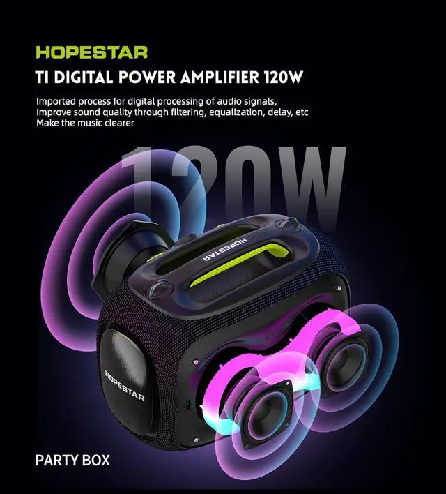 Alt view image 6 of 7 - WorryFree Gadgets Portable Party Speaker, 120W Output, IPX6 Waterproof, Bluetooth Speaker with Microphones Karaoke with Tripod, Built-in Lights (Blue)