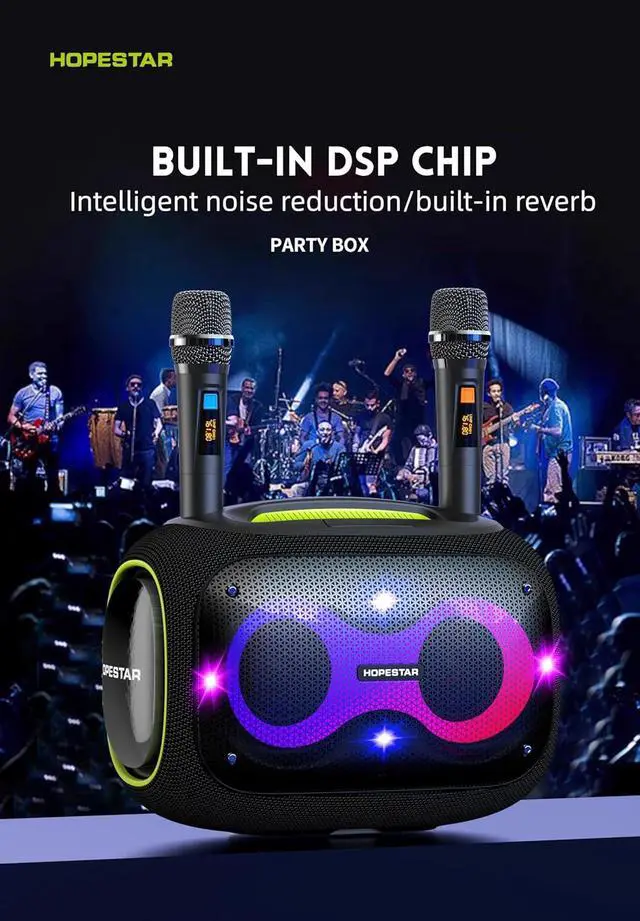 Alt view image 7 of 7 - WorryFree Gadgets Portable Party Speaker, 120W Output, IPX6 Waterproof, Bluetooth Speaker with Microphones Karaoke with Tripod, Built-in Lights (Blue)