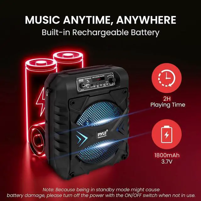Alt view image 5 of 7 - Pyle Portable Bluetooth PA Speaker System, 300W Rechargeable Outdoor Bluetooth Speaker Portable PA System w/ 8 Subwoofer, AUX, Microphone in, Party Lights, MP3/USB, Radio, Remote