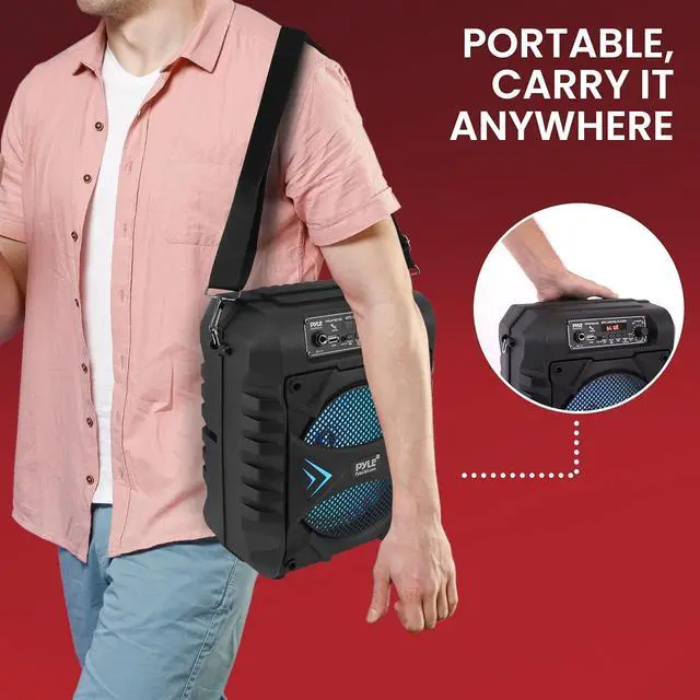 Alt view image 6 of 7 - Pyle Portable Bluetooth PA Speaker System, 300W Rechargeable Outdoor Bluetooth Speaker Portable PA System w/ 8 Subwoofer, AUX, Microphone in, Party Lights, MP3/USB, Radio, Remote