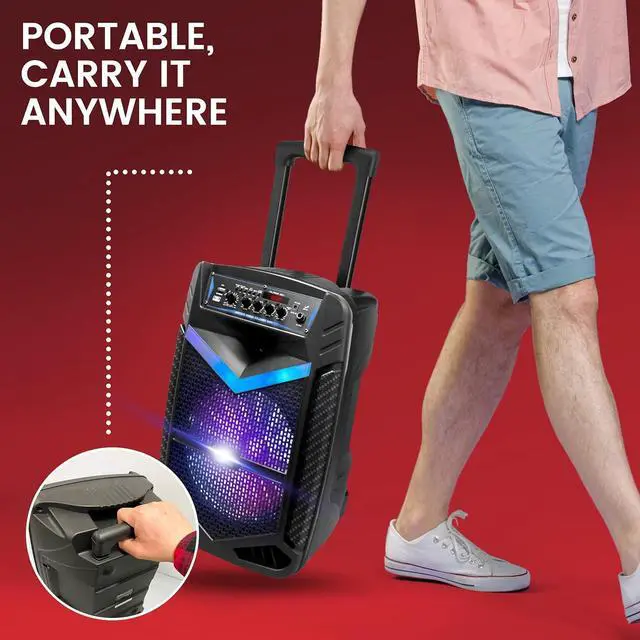 Alt view image 6 of 7 - Pyle Portable Bluetooth PA Speaker System - 600W Rechargeable Outdoor Bluetooth Speaker Portable PA System w/ 10 Subwoofer 1 Tweeter, Recording Function, Mic In Party Lights USB/SD Radio