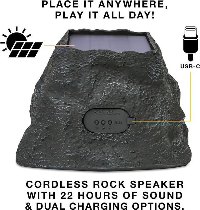 Alt view image 2 of 7 - Victrola Rock Speaker Connect, Sand, Wireless Outdoor with Bluetooth 5.3, 22-Hour Battery Life, with Solar Charging, Link Up to 20 Rock Speakers, IP65 Water & Dust Resistant