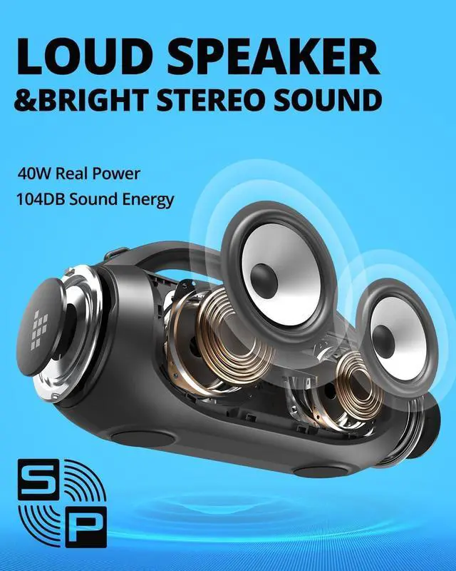 Alt view image 4 of 7 - Tronsmart Bang SE Portable Bluetooth Speaker, Colorful LED and 40W Wireless Stereo to Infuse Your Party, Ultra Lightweight Portable Design and IPX6 Waterproof, Suitable for Party/Outdoor/Travel