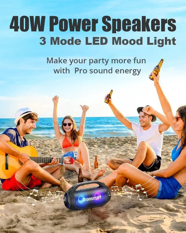 Alt view image 7 of 7 - Tronsmart Bang SE Portable Bluetooth Speaker, Colorful LED and 40W Wireless Stereo to Infuse Your Party, Ultra Lightweight Portable Design and IPX6 Waterproof, Suitable for Party/Outdoor/Travel