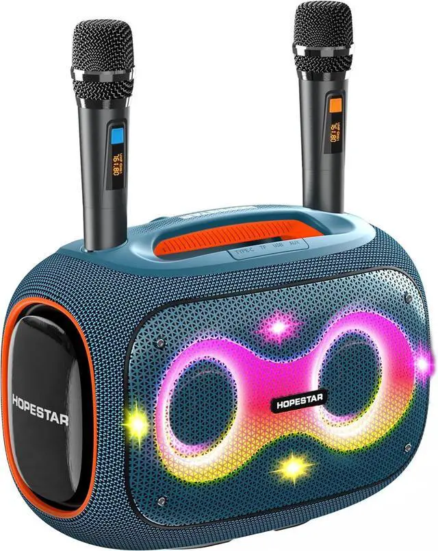 Alt view image 2 of 7 - WorryFree Gadgets Portable Party Speaker, 120W Output, IPX6 Waterproof, Bluetooth Speaker with Microphones Karaoke with Tripod, Built-in Lights (Blue)