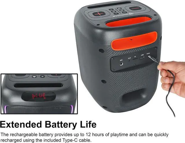 Alt view image 2 of 7 - Rockville ROCKBOX PRO V2 150W Portable Bluetooth Speaker, LED Party Lights, TWS Pairing, Mic Input, for Outdoor Events and Karaoke