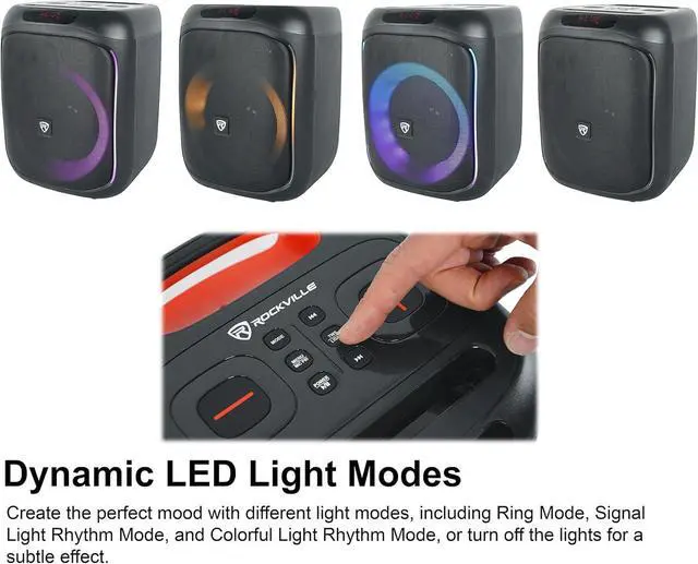 Alt view image 3 of 7 - Rockville ROCKBOX PRO V2 150W Portable Bluetooth Speaker, LED Party Lights, TWS Pairing, Mic Input, for Outdoor Events and Karaoke