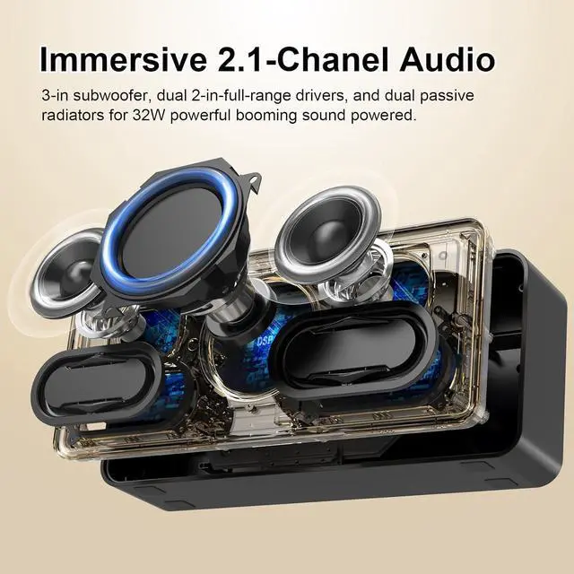 Alt view image 2 of 7 - DOSS SoundBox XL Bluetooth Speaker with Subwoofer, 32W Loud Sound with Booming Bass, Dual DSP Technologies, 10H Playtime, USB-C, TWS, 2.1 Audio Channel for Home, Indoor and Office - Gold