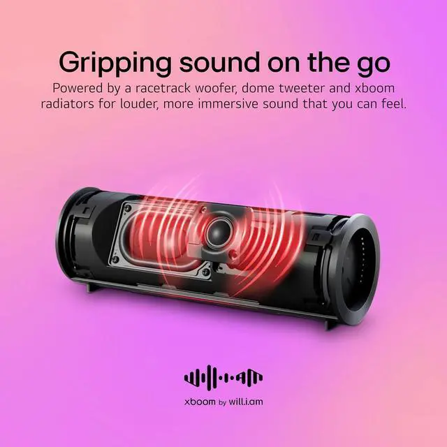Alt view image 3 of 7 - LG xboom Grab Core by will.i.am, xboom Signature Sound, Portable Bluetooth Speaker, up to 19 Hours of Playback, IP67 Dust and Water Resistant, MIL-STD 810H Durability, Adjustable Carrying Strap