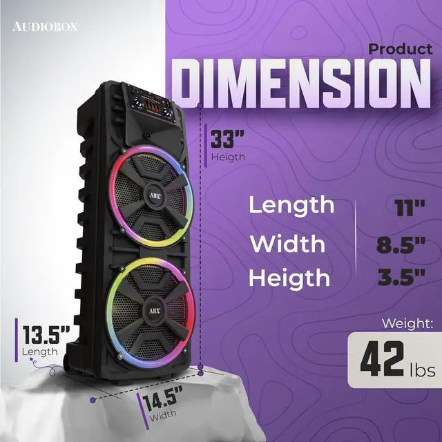Alt view image 4 of 7 - Audiobox ABX-214R Dual 12" Portable Bluetooth Speaker, Lightweight but Loud with BASS, RGB Party Lights, Wireless Microphone, Volume, Treble & Bass Controls, 37-Inch Tall
