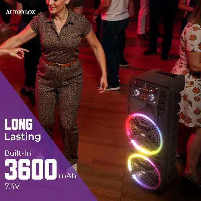 Alt view image 5 of 7 - Audiobox ABX-214R Dual 12" Portable Bluetooth Speaker, Lightweight but Loud with BASS, RGB Party Lights, Wireless Microphone, Volume, Treble & Bass Controls, 37-Inch Tall