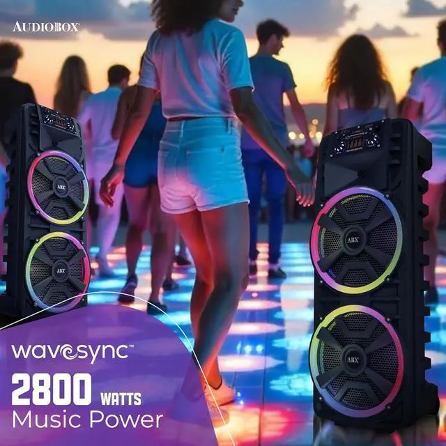 Alt view image 6 of 7 - Audiobox ABX-214R Dual 12" Portable Bluetooth Speaker, Lightweight but Loud with BASS, RGB Party Lights, Wireless Microphone, Volume, Treble & Bass Controls, 37-Inch Tall