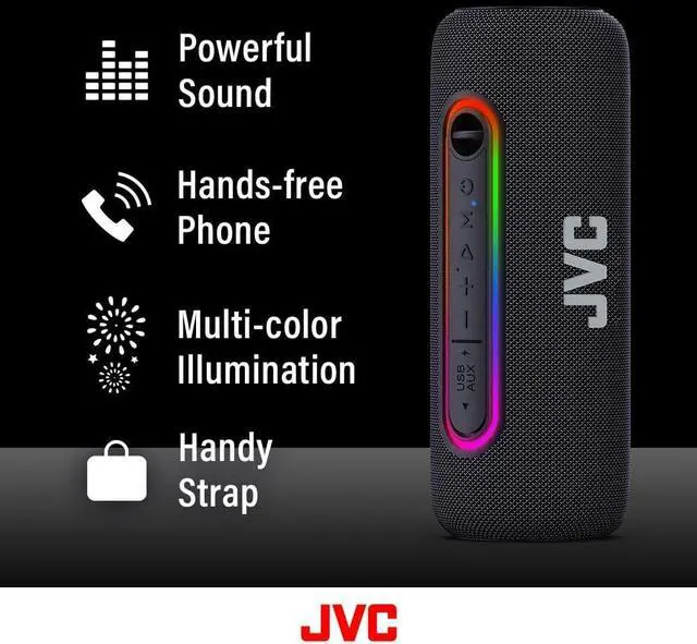 Alt view image 2 of 7 - JVC Illuminated Portable Wireless Speaker with 20W max outputs, Dynamic Sound, Bluetooth 5.0, TWS Capability, USB-C, IPX5, AUX in, up to 5-Hour Battery Life - SPPA5BTB (Black)
