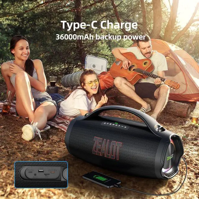 Alt view image 3 of 6 - ZEALOT Portable Bluetooth Speaker 2025, 160W RMS Speaker Bluetooth Wireless, IPX6 Waterproof, Loud/ 36000mah/ EQ/USB/TF/AUX, Great Bass or Home, Outdoor, Party, Travel