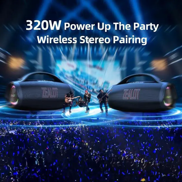 Alt view image 4 of 6 - ZEALOT Portable Bluetooth Speaker 2025, 160W RMS Speaker Bluetooth Wireless, IPX6 Waterproof, Loud/ 36000mah/ EQ/USB/TF/AUX, Great Bass or Home, Outdoor, Party, Travel