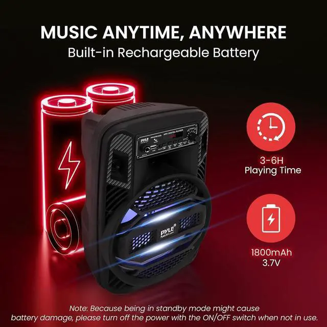 Alt view image 5 of 7 - Pyle Portable Bluetooth PA Speaker System - 300W Rechargeable Outdoor Bluetooth Speaker Portable PA System w/ 8 Subwoofer 1 Tweeter, Microphone In, Party Lights, MP3/USB, Radio, Remote -PPHP835B