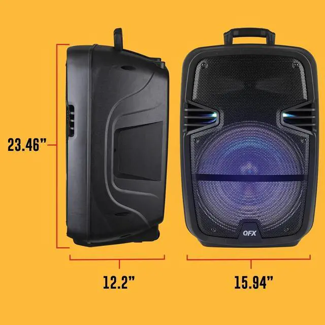 Alt view image 2 of 7 - QFX PBX-616SM 15" Bluetooth Rechargeable Speaker with LED Lights, Mic and Stand, Black
