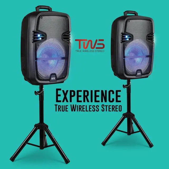 Alt view image 5 of 7 - QFX PBX-616SM 15" Bluetooth Rechargeable Speaker with LED Lights, Mic and Stand, Black