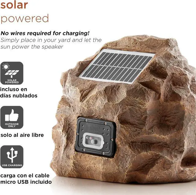 Alt view image 5 of 7 - Alpine Corporation - Waterproof Bluetooth Solar-Powered Outdoor Wireless Rock Speaker  50 Foot Range - Weatherproof, High-Fidelity Sound, Energy Efficient Solar Charging, Portable Audio System