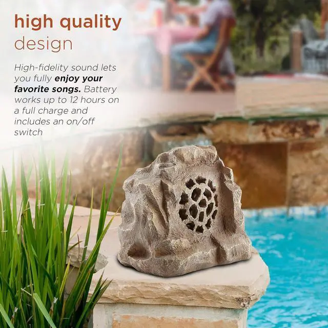 Alt view image 7 of 7 - Alpine Corporation - Waterproof Bluetooth Solar-Powered Outdoor Wireless Rock Speaker  50 Foot Range - Weatherproof, High-Fidelity Sound, Energy Efficient Solar Charging, Portable Audio System