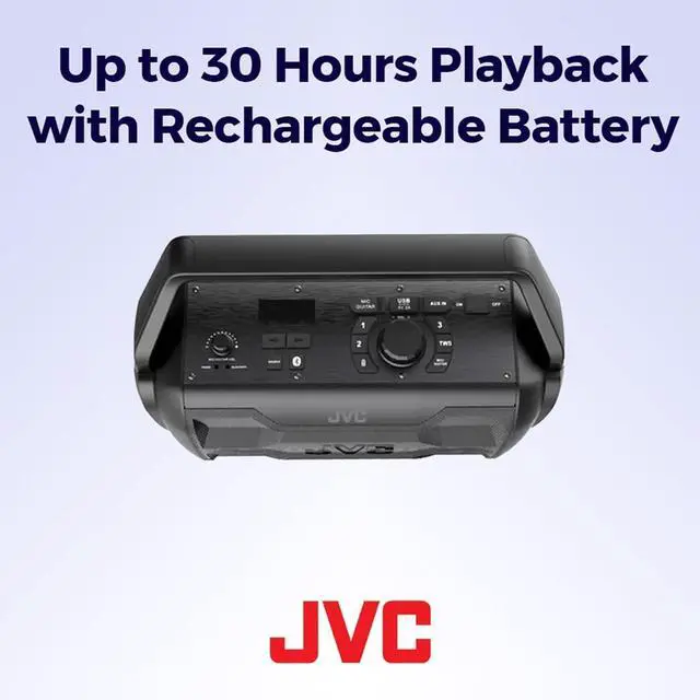 Alt view image 4 of 6 - JVC Rover Portable Indoor/Outdoor Bluetooth Speaker, 30 Watts Powerful Sound, 30 Hours Battery, IPX4 Water Resistant, USB Port and Microphone/Guitar Input - XSS521PB (Black)