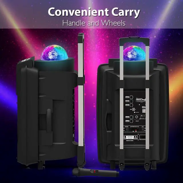Alt view image 2 of 7 - Pyle Wireless Portable PA Speaker System - 700 W Battery Powered Rechargeable Sound Speaker and Microphone Set with Bluetooth MP3 USB Micro SD FM Radio AUX 1/4" DJ lights - For PA / Party