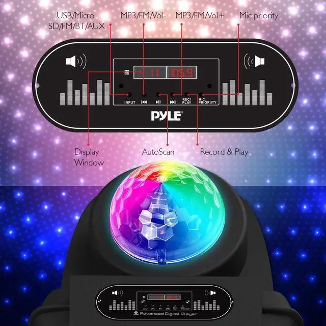 Alt view image 4 of 7 - Pyle Wireless Portable PA Speaker System - 700 W Battery Powered Rechargeable Sound Speaker and Microphone Set with Bluetooth MP3 USB Micro SD FM Radio AUX 1/4" DJ lights - For PA / Party