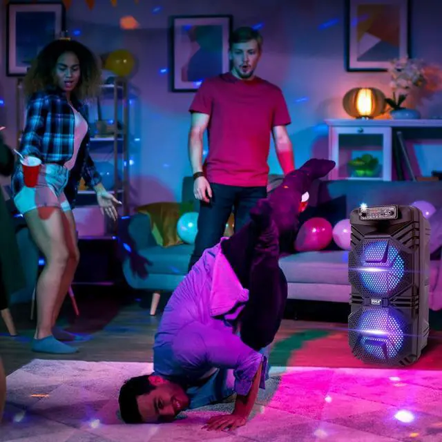 Alt view image 7 of 7 - Pyle Bluetooth PA Speaker System - 600W Rechargeable Outdoor Bluetooth Speaker Portable PA System w/ Dual 8 Subwoofer 1 Tweeter, Microphone In, Party Lights, USB, Radio, Remote - Pyle PPHP2836B