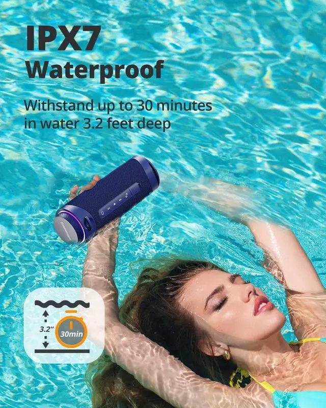 Alt view image 4 of 7 - Tronsmart T7 Portable Bluetooth Speakers with 30W 360°Surround Sound, Bluetooth 5.3, Enhanced Bass, Wireless Stereo Pairing, Custom EQ via APP, IPX7 Waterproof Speaker for Party, Home, Outdoor(Blue)