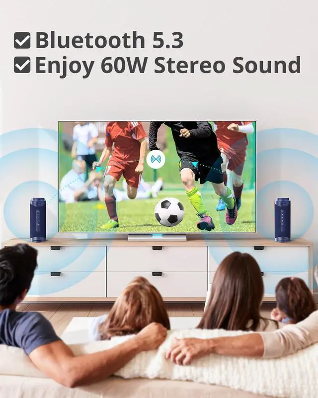 Alt view image 7 of 7 - Tronsmart T7 Portable Bluetooth Speakers with 30W 360°Surround Sound, Bluetooth 5.3, Enhanced Bass, Wireless Stereo Pairing, Custom EQ via APP, IPX7 Waterproof Speaker for Party, Home, Outdoor(Blue)