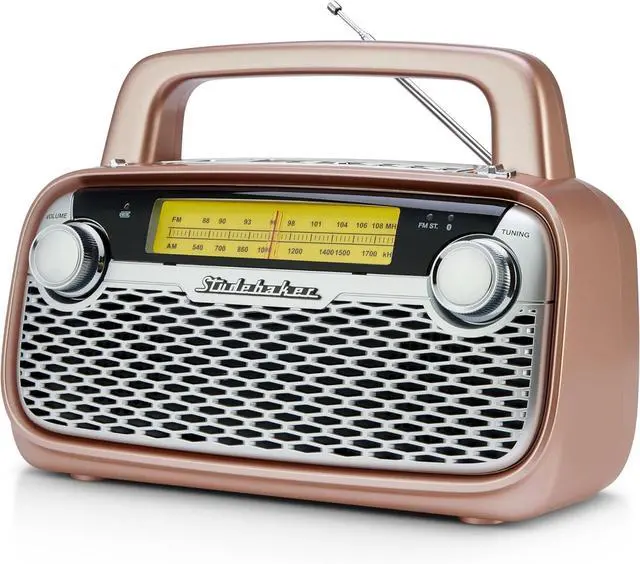 Main image of Studebaker SB2006 Bluetooth Speaker with AM/FM Portable Radio Bluetooth Streaming, Rechargeable Battery, and High Power (Rose Gold)