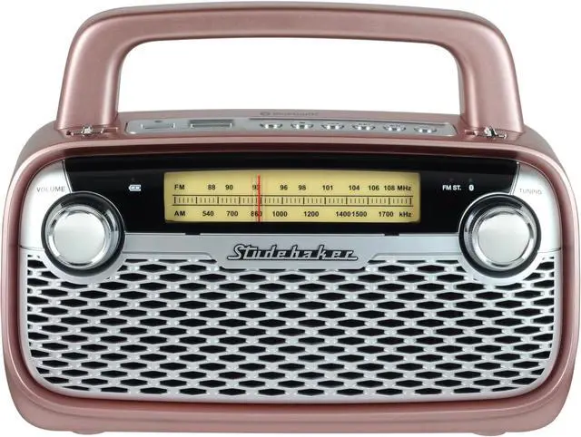 Alt view image 2 of 5 - Studebaker SB2006 Bluetooth Speaker with AM/FM Portable Radio Bluetooth Streaming, Rechargeable Battery, and High Power (Rose Gold)