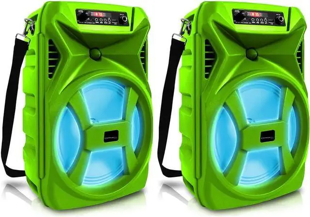 Main image of Technical Pro (Qty 2) 500 Watts Portable 8 Inch Bluetooth Speaker with Woofer & Tweeter - Festival PA LED Speaker with Bluetooth/USB Card Inputs, & True Wireless Stereo (Green)