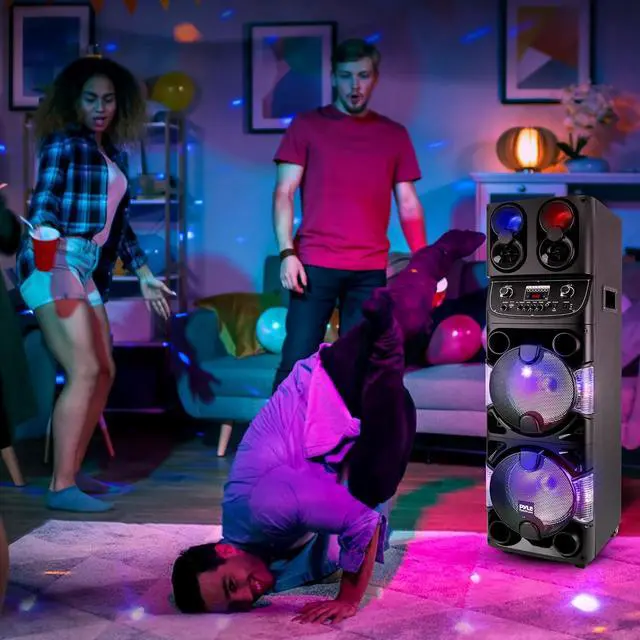 Alt view image 7 of 7 - Pyle Portable Bluetooth PA Speaker - 600W Dual 10 Rechargeable Indoor/Outdoor BT Karaoke Audio System -LED Display, FM/AUX/MP3/USB/SD, 1/4" in, Handle, Wheels -Wireless Mic, Remote Control