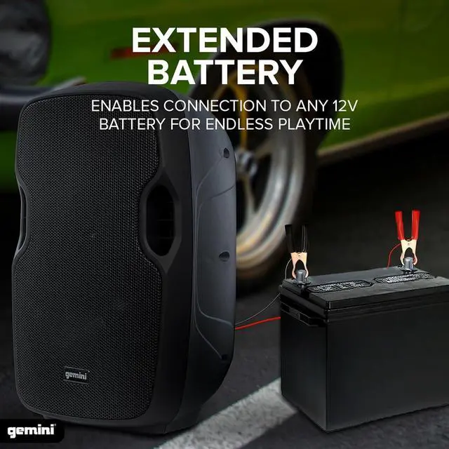 Alt view image 4 of 7 - Gemini 8 500W Wireless Battery-Powered Bluetooth PA Speaker with Mic/Guitar Inputs, Echo, USB/SD/FM  Portable Pro Audio for Performers, Karaoke & Outdoor Events (AS-08TOGO)