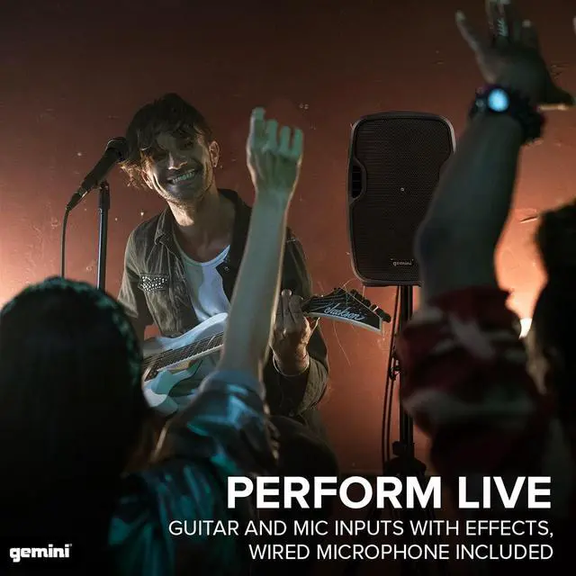 Alt view image 5 of 7 - Gemini 8 500W Wireless Battery-Powered Bluetooth PA Speaker with Mic/Guitar Inputs, Echo, USB/SD/FM  Portable Pro Audio for Performers, Karaoke & Outdoor Events (AS-08TOGO)