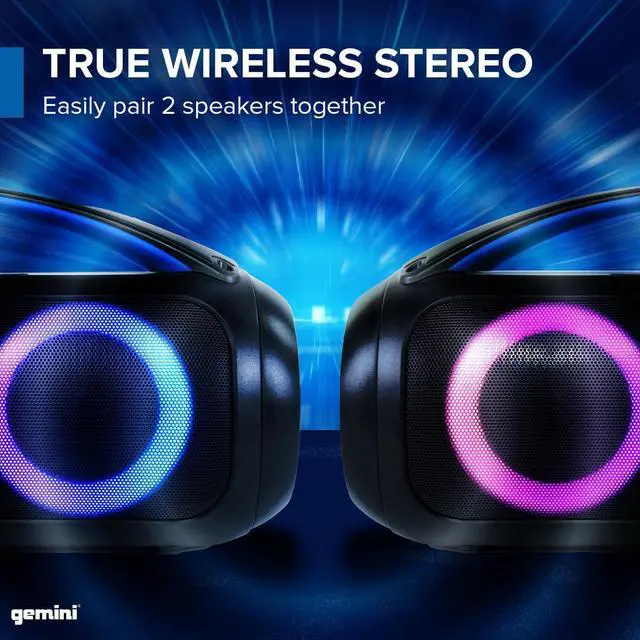 Alt view image 5 of 7 - Gemini Portable Bluetooth Boombox Speaker with Deep Bass, LED Party Lights, FM Radio, USB, Mic Input & 7-Hour Battery  Rechargeable Wireless Speaker for Travel, Gym, or Home Use (GGO-230L)