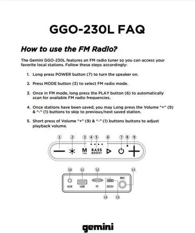 Alt view image 7 of 7 - Gemini Portable Bluetooth Boombox Speaker with Deep Bass, LED Party Lights, FM Radio, USB, Mic Input & 7-Hour Battery  Rechargeable Wireless Speaker for Travel, Gym, or Home Use (GGO-230L)