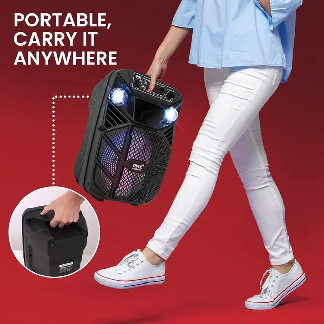 Alt view image 6 of 7 - Pyle Bluetooth PA Speaker System - 300W Rechargeable Outdoor Bluetooth Speaker Portable PA System w/ 8 Subwoofer 1 Tweeter, Microphone in, MP3/USB, Radio, Remote - Pyle PPHP838B, Black
