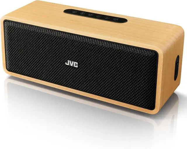 Main image of JVC Portable Wireless Bluetooth Stereo Speaker  Genuine Wood, Retro Style, Rich Sound, 12 Hr Battery, Palm-Sized, for Home, Office, or Outdoors, USB-C and Aux Input