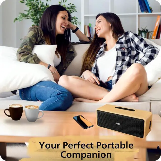 Alt view image 7 of 7 - JVC Portable Wireless Bluetooth Stereo Speaker  Genuine Wood, Retro Style, Rich Sound, 12 Hr Battery, Palm-Sized, for Home, Office, or Outdoors, USB-C and Aux Input