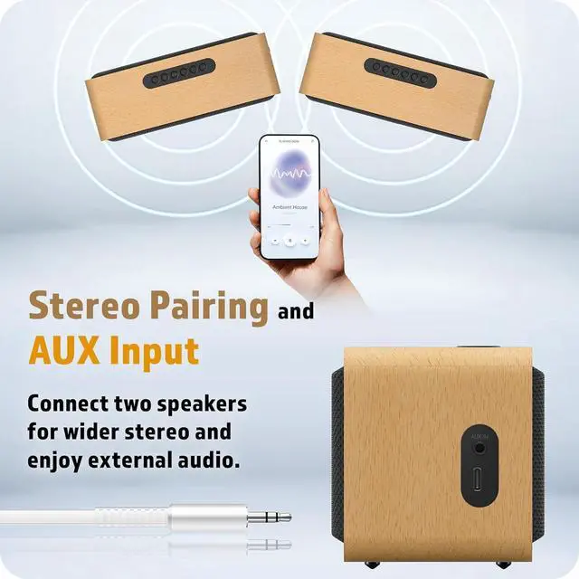 Alt view image 6 of 7 - JVC Portable Wireless Bluetooth Stereo Speaker  Genuine Wood, Retro Style, Rich Sound, 12 Hr Battery, Palm-Sized, for Home, Office, or Outdoors, USB-C and Aux Input