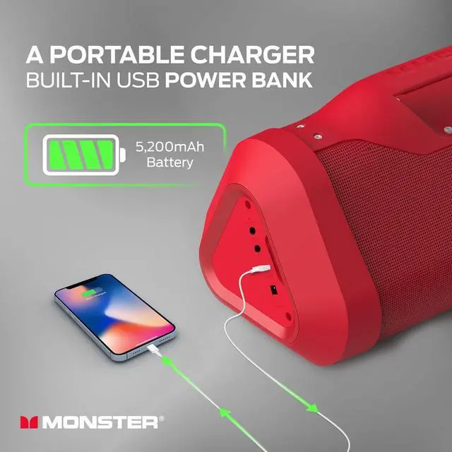 Alt view image 5 of 7 - Monster Blaster 3.0 Portable Speaker, 120W Wireless Bluetooth Speaker, IPX5 Rechargeable Waterproof Bluetooth Speaker with USB Charge Out & Aux Input