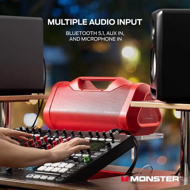 Alt view image 7 of 7 - Monster Blaster 3.0 Portable Speaker, 120W Wireless Bluetooth Speaker, IPX5 Rechargeable Waterproof Bluetooth Speaker with USB Charge Out & Aux Input