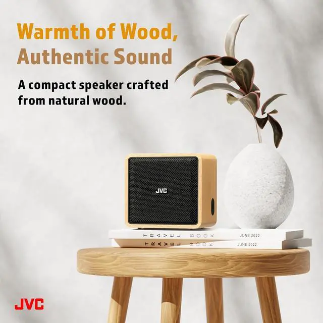 Alt view image 2 of 7 - JVC Wireless Bluetooth Speaker - Retro Portable Speaker with Genuine Wood Design, Palm-Sized, Great for Travel, Home, Office or Outdoor Use - Up to 12 Hr Battery - Rich Sound, USB-C and Aux Input