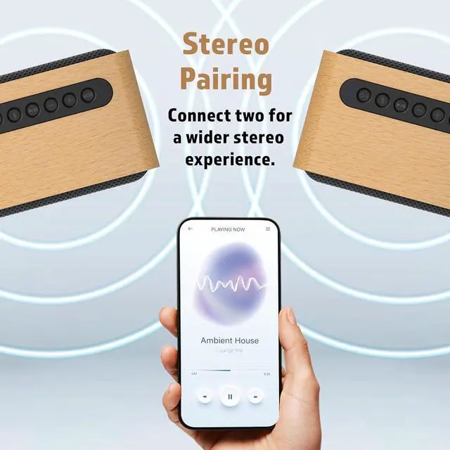 Alt view image 6 of 7 - JVC Wireless Bluetooth Speaker - Retro Portable Speaker with Genuine Wood Design, Palm-Sized, Great for Travel, Home, Office or Outdoor Use - Up to 12 Hr Battery - Rich Sound, USB-C and Aux Input